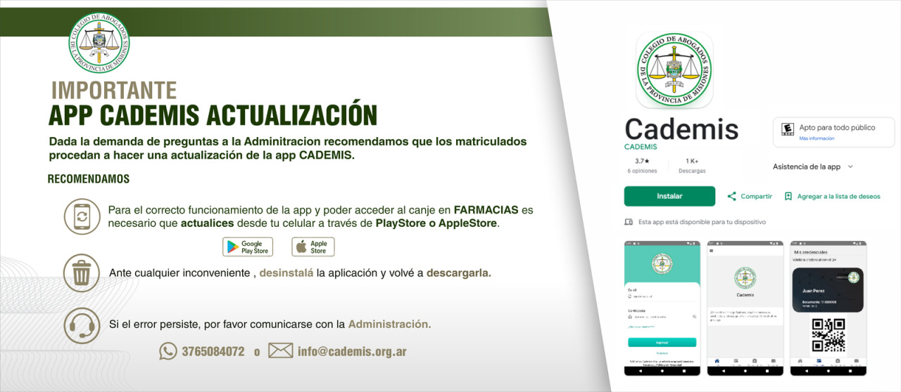 Actualización APP Cademis