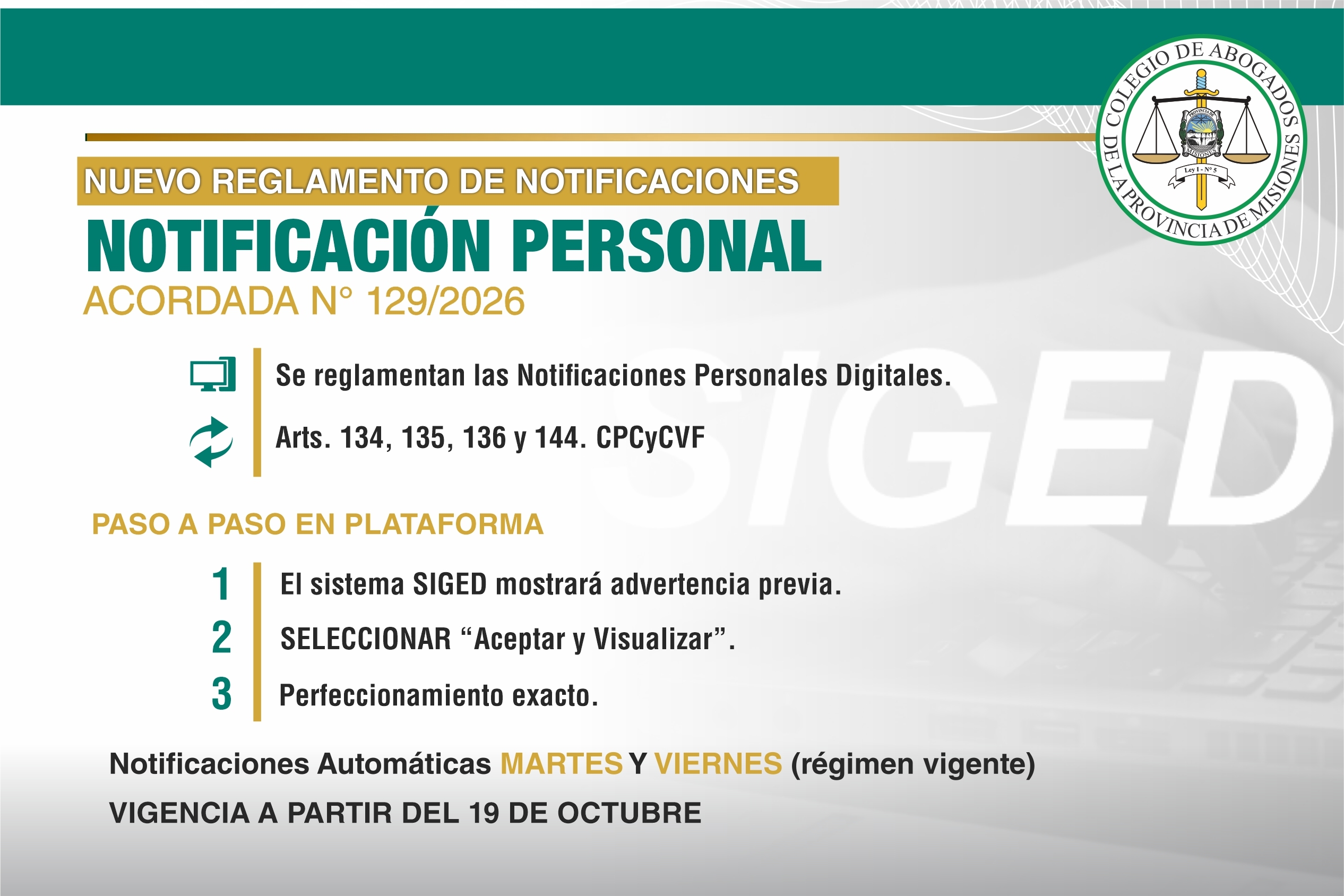 El Superior Tribunal de Justicia de Misiones aprobó un nuevo reglamento de notificaciones digitales mediante SIGED